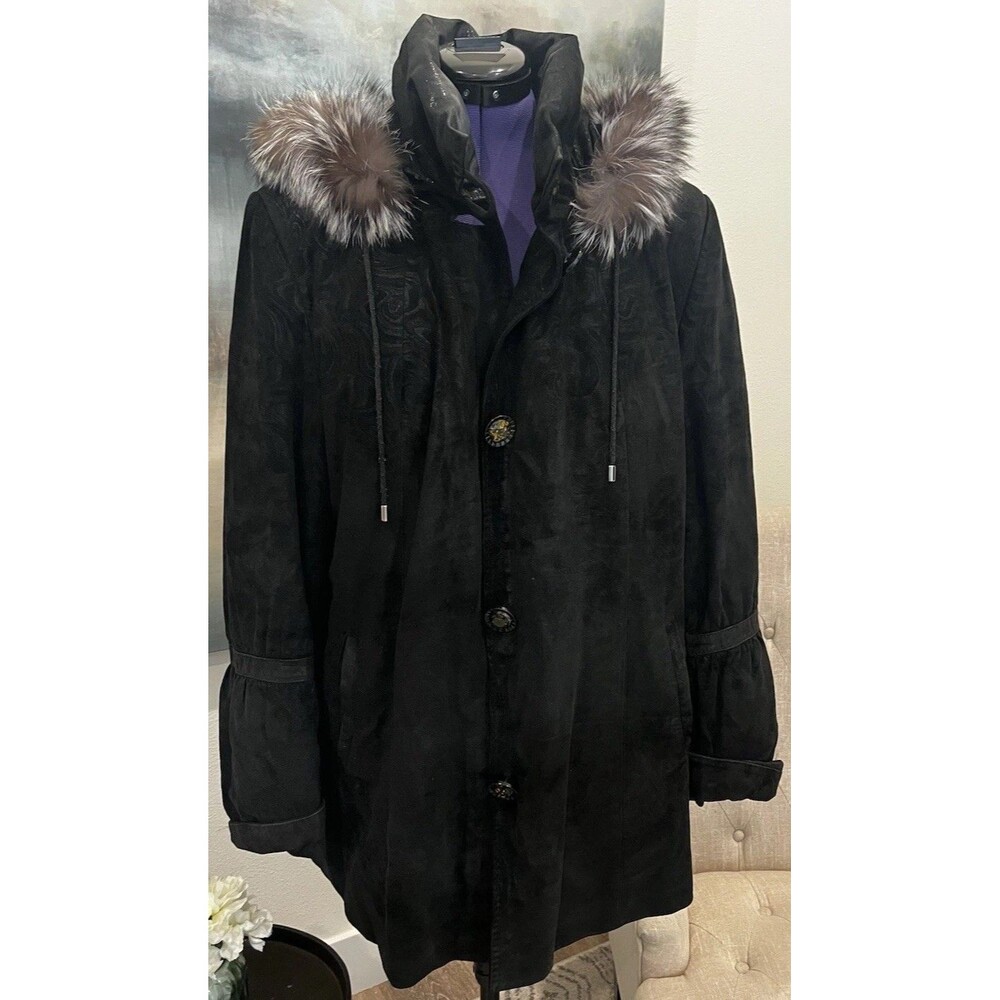 Prodi Women’s Black Genuine Leather Fox Fur Coat Tagged XXL Fits XL